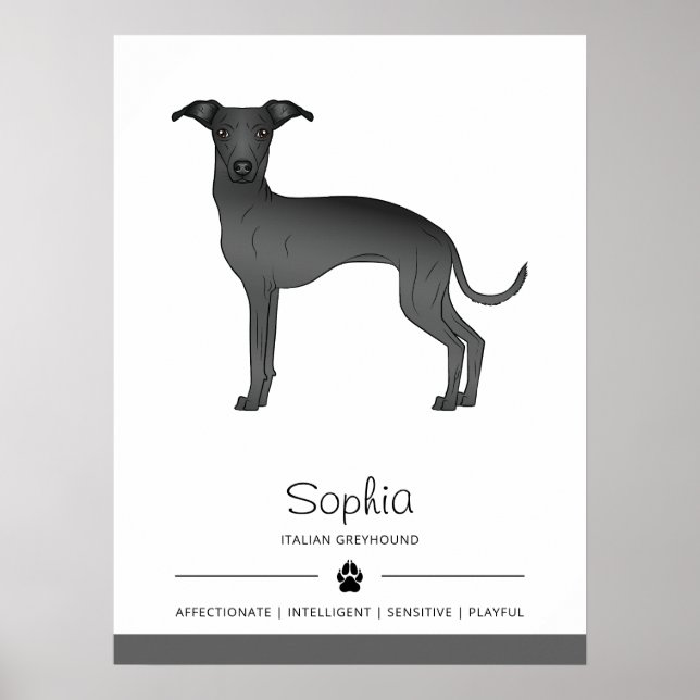 Black Italian Greyhound Cute Dog With Custom Text Poster (Front)