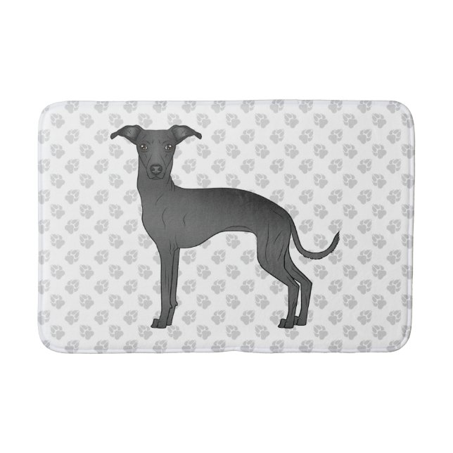 Black Italian Greyhound Cute Dog With Paw Pattern Bath Mat (Front)