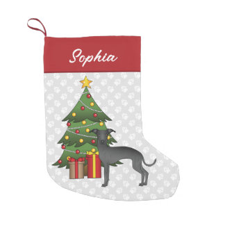 Black Italian Greyhound Dog With A Christmas Tree Small Christmas Stocking