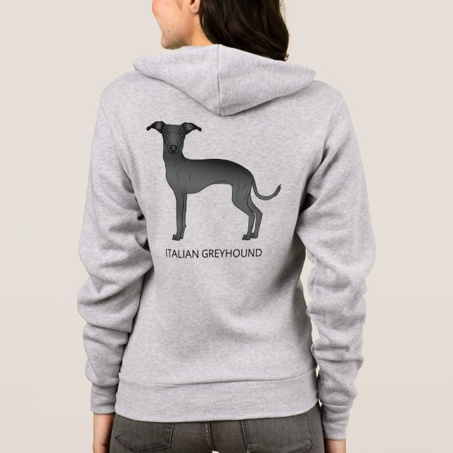 Black Italian Greyhound Dog With Custom Text Hoodie (Back)