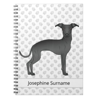 Black Italian Greyhound Dog With Custom Text Notebook