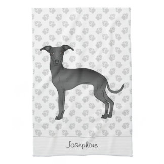 Black Italian Greyhound With Custom Name Kitchen Towel