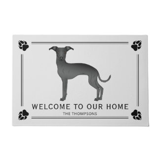 Black Italian Greyhound With Paws And Custom Text Doormat