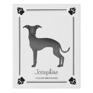Black Italian Greyhound With Paws And Custom Text Faux Canvas Print