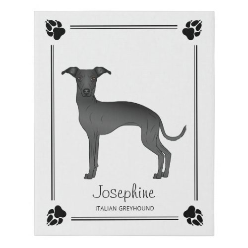 Black Italian Greyhound With Paws And Custom Text Faux Canvas Print