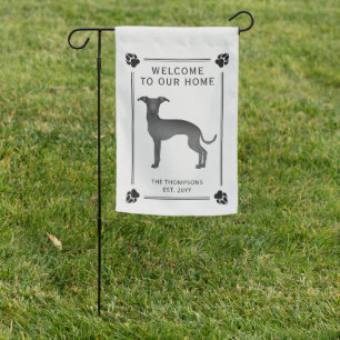 Black Italian Greyhound With Paws And Custom Text Garden Flag