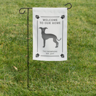 Black Italian Greyhound With Paws And Custom Text Garden Flag