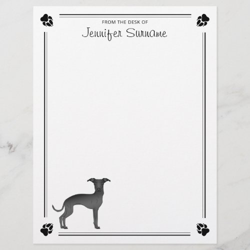Black Italian Greyhound With Paws And Custom Text Letterhead