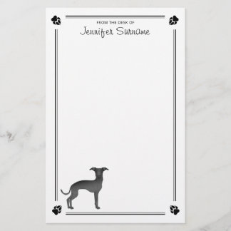 Black Italian Greyhound With Paws And Custom Text Stationery