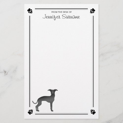 Black Italian Greyhound With Paws And Custom Text Stationery