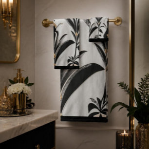 Black & Ivory Art Deco Floral Bath Towel Set