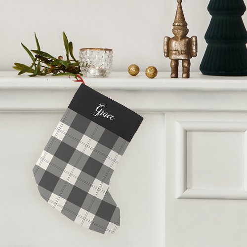 Black  Ivory Buffalo Plaid Personalized Small Christmas Stocking