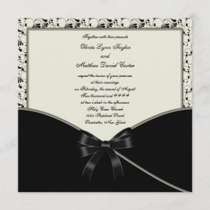 Black Ivory Cream Damask Wedding Invitation