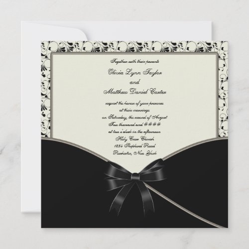 Black Ivory Cream Damask Wedding Invites