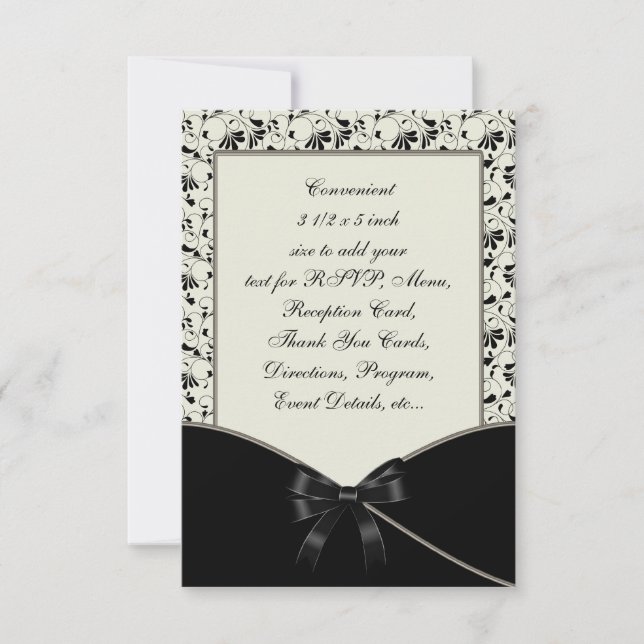 Black Ivory Cream Damask Wedding RSVP Invitation (Front)