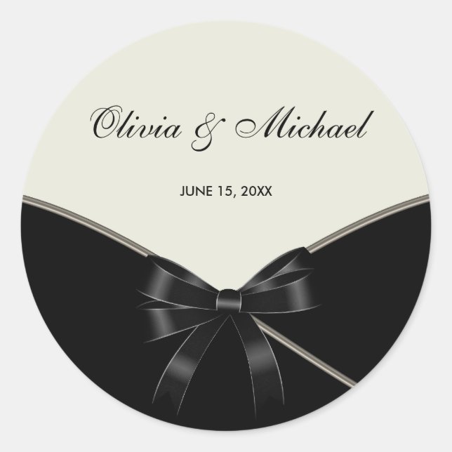 Black Ivory Cream Wedding Favor Label Stickers (Front)