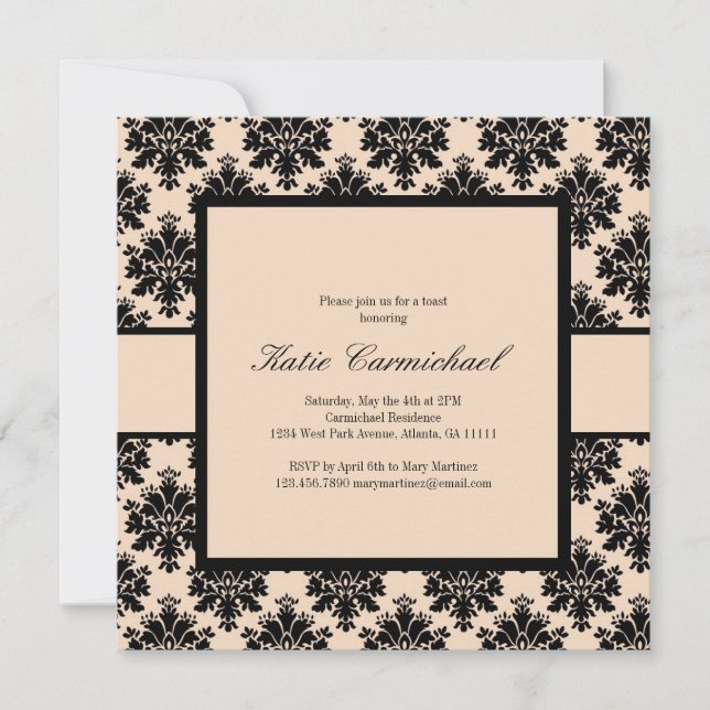 Black & Ivory Damask Invitation (Front)