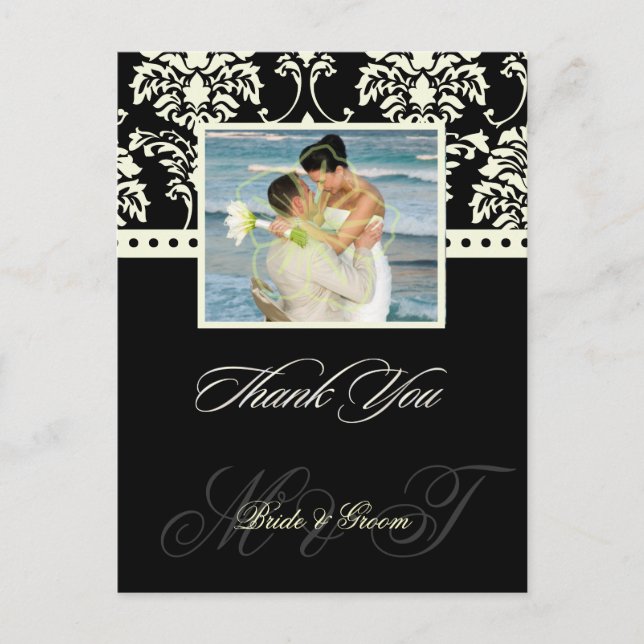 Black +  Ivory Damask Thank You Photo postcards, Postcard (Front)