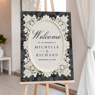 Black Ivory Doily Lace Wedding Welcome Sign