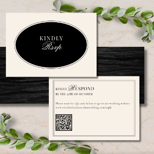 Black Ivory Elegant Old Money QR Code Wedding RSVP Card