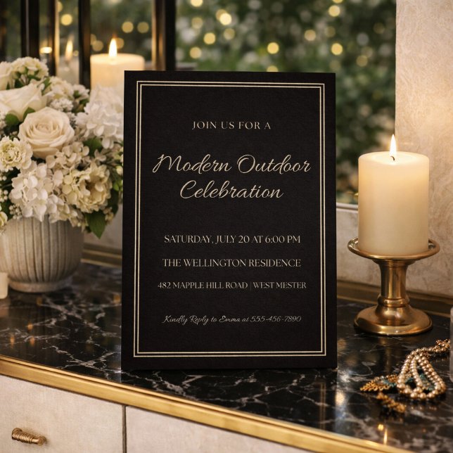 Black Ivory Evening Chic Invitation (Black and ivory layout with clean lines for a refined evening backyard celebration)