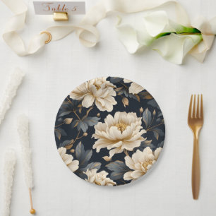 Black Ivory Floral Personalized Paper Plates