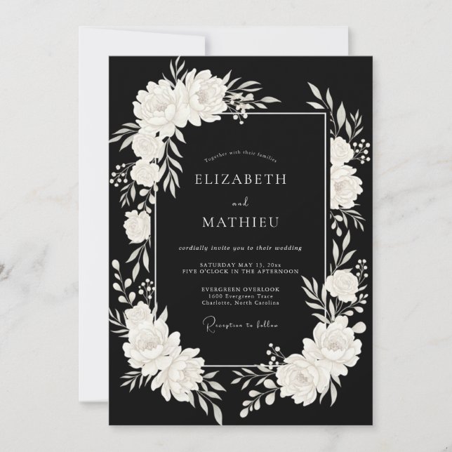 Black Ivory Foliage Eucalyptus Wedding Invitation (Front)
