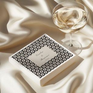 Black Ivory Geometric Hexagon Tile Custom Wedding Napkins