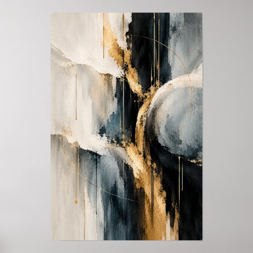 Black Ivory Gold Curved Abstract Wall Art