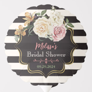Black, Ivory, Gold Floral Bouquet Bridal Shower Balloon