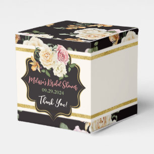 Black, Ivory, Gold Floral Bouquet Favor Boxes