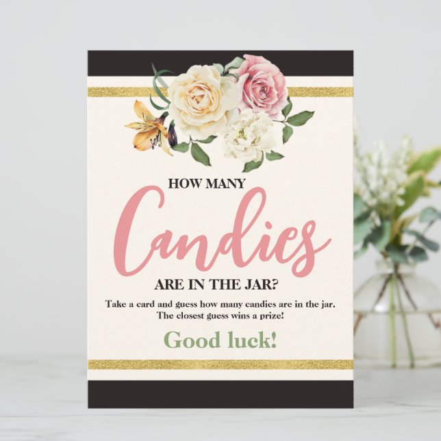 Black, Ivory, Gold Floral Bridal Shower Table Sign (Standing Front)