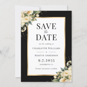 Black Ivory Gold Floral Wedding Save The Date Card