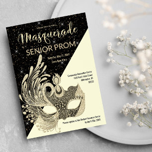 Black Ivory Gold Sparkle Glitter Masquerade Prom  Invitation