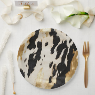 Black Ivory Gold Western Cowhide Paper Plates