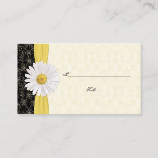 Customizable Black Ivory Gold White Daisy Wedding Place Cards Business Card Template