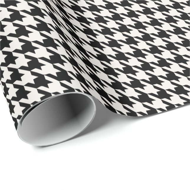 Black & Ivory Houndstooth Pattern | Classic  Wrapping Paper (Roll Corner)