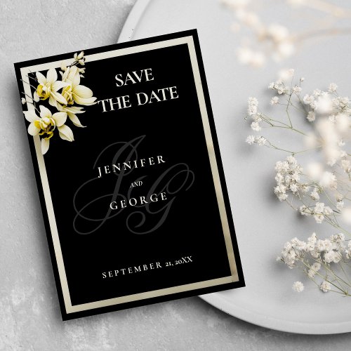 Black ivory monogram initials orchid Save The Date