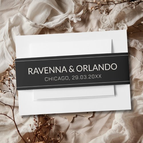 Black Ivory Old Money Timeless Modern Wedding Invitation Belly Band