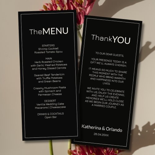 Black Ivory Old Money Wedding Menu Thank You Note