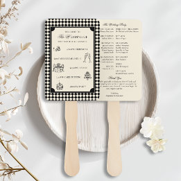 Black & Ivory Old Money Wedding Program Itinerary Hand Fan