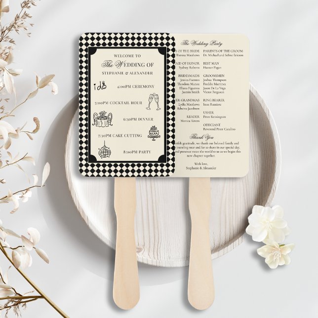 Black & Ivory Old Money Wedding Program Itinerary Hand Fan (Creator Uploaded)