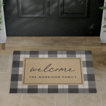 Black & Ivory Plaid Personalized Welcome Doormat