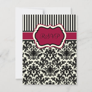 Black, Ivory, Red Striped Damask RSVP Card