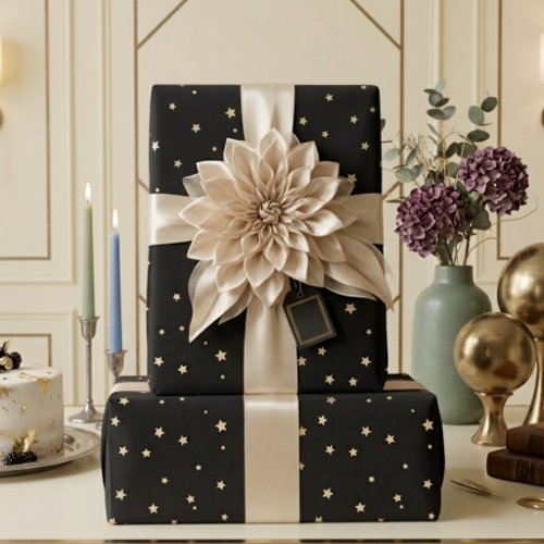 Black Ivory Starry Night Minimalist Gift  Wrapping Paper