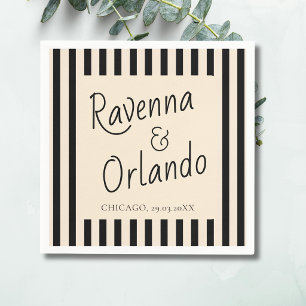Black & Ivory Stripes Retro Minimalist Wedding Napkins