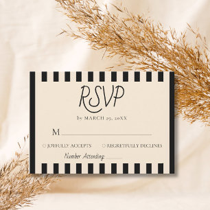 Black & Ivory Stripes Retro Minimalist Wedding RSVP Card
