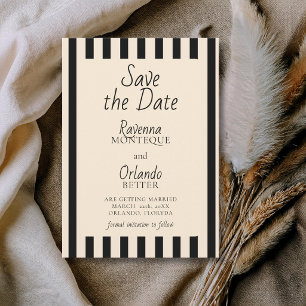 Black & Ivory Stripes Retro Minimalist Wedding Save The Date