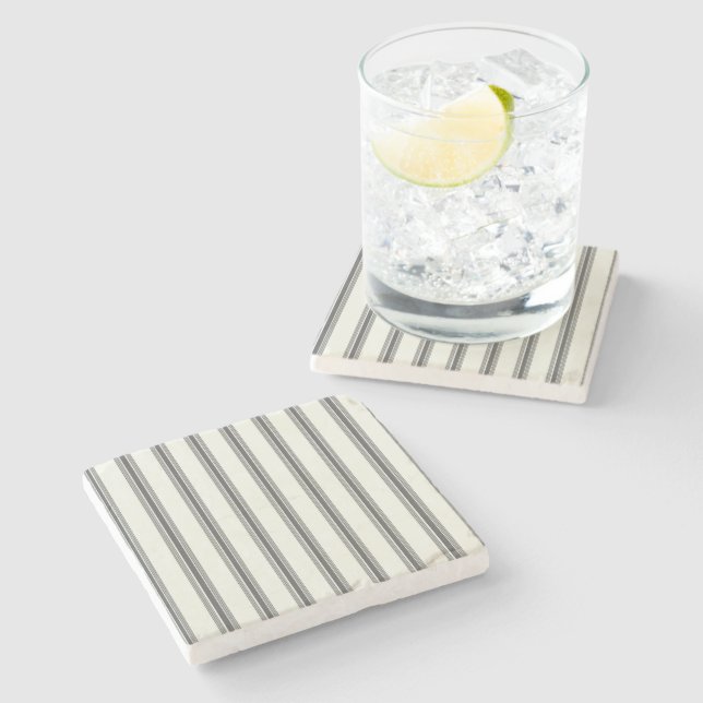Black Ivory Vertical Stripe Pattern Stone Coaster (Side)