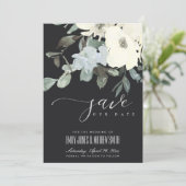 BLACK IVORY WHITE AQUA FLORAL WATERCOLOR BUNCH SAVE THE DATE (Standing Front)